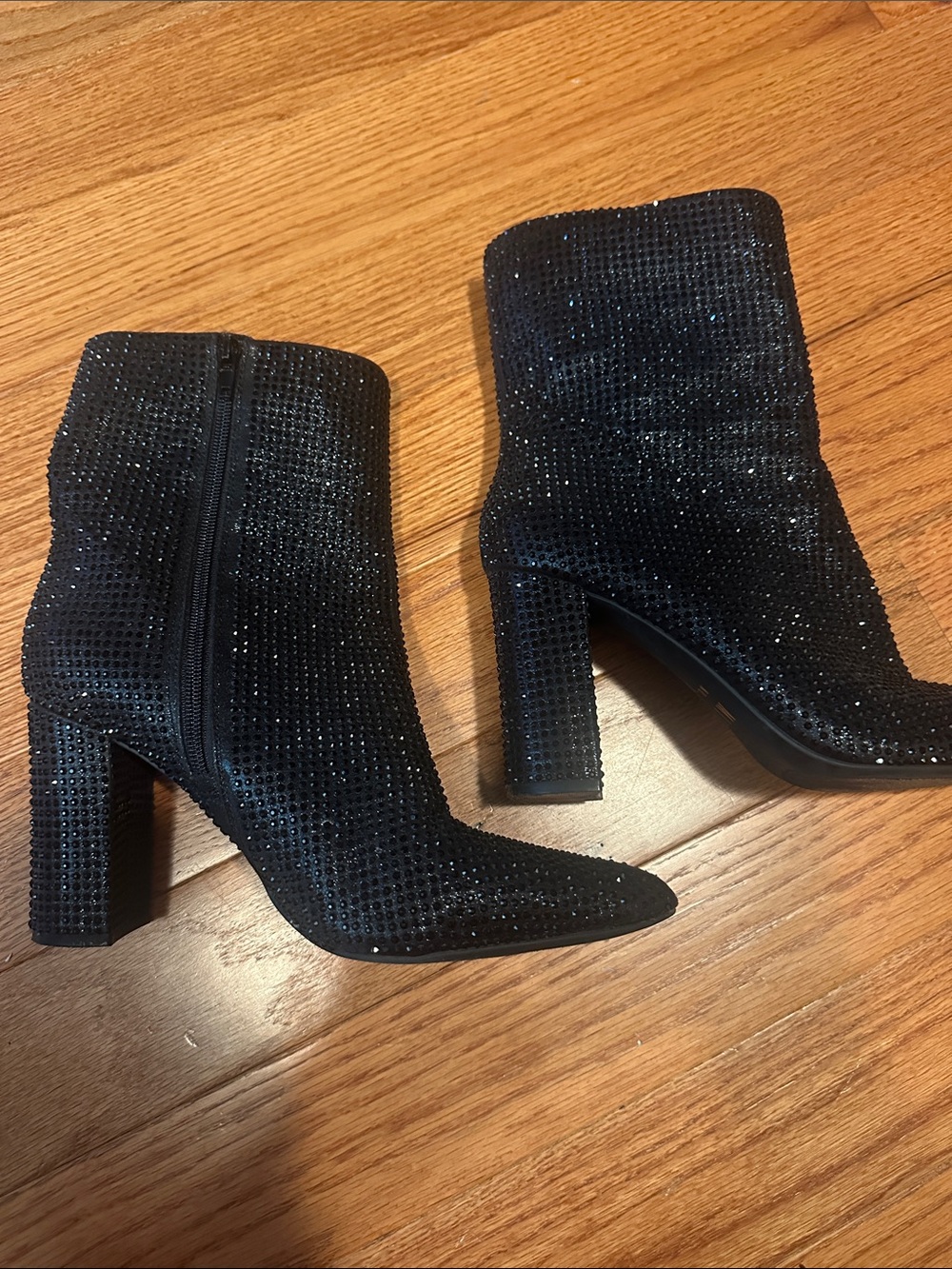 Mix No. 6 Black Rhinestone Block Heel Ankle Boots